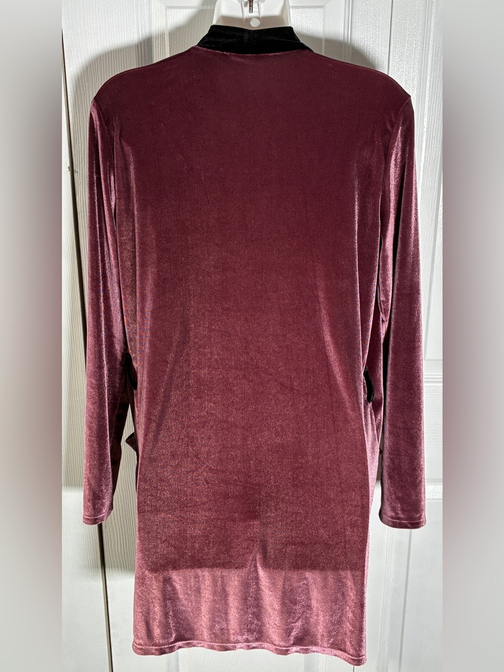 Latolia Collection Dusty Mauve Open Front Duster Cardigan Black Velvet Trim - Picture 6 of 6